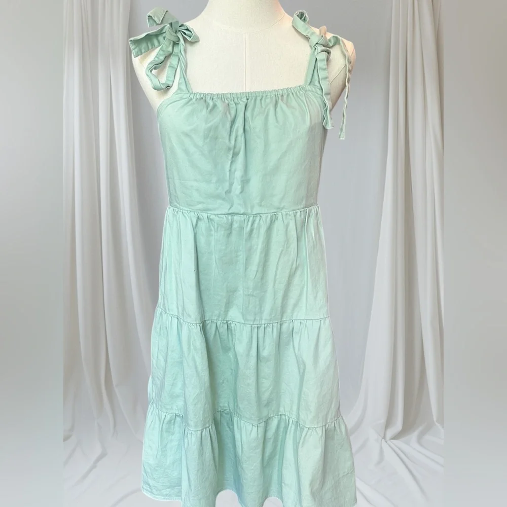 S’Edge, Mint Green Tiered Mini Dress with Tie Straps, Size S | 2200